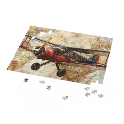 Vintage Airplane Travel Stamp Puzzle - Intricate travel stamps from around the world in a nostalgic jigsaw design for aviation enthusiasts and travel lovers.