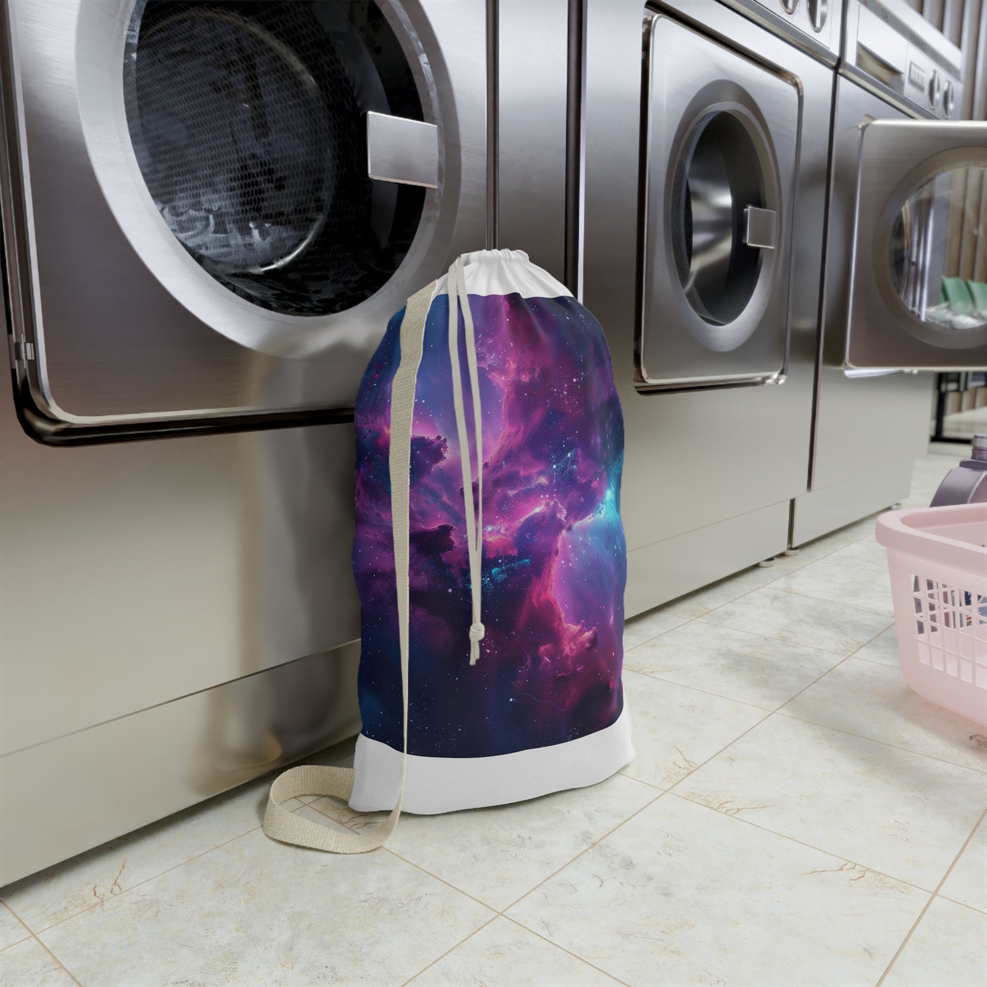 "Colorful Neon Space Galaxy Laundry Bag for transporting dirty laundry in style"