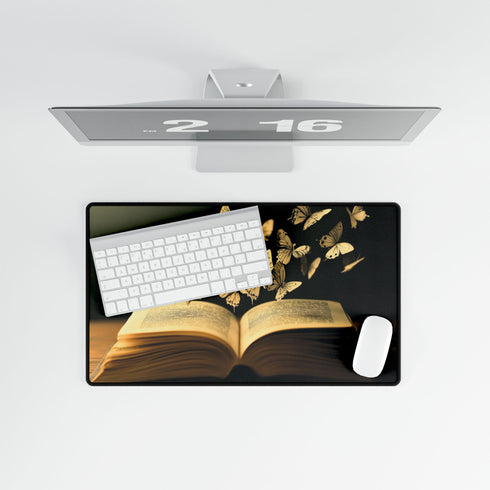 Book with Words Turning into Butterflies Gaming XXL Extended Desk Mat