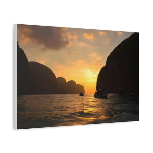 Maya Bay Tropical Limestone Cliffs Sunset Stretched Canvas Wall Art - View 3 | Prints With Passion