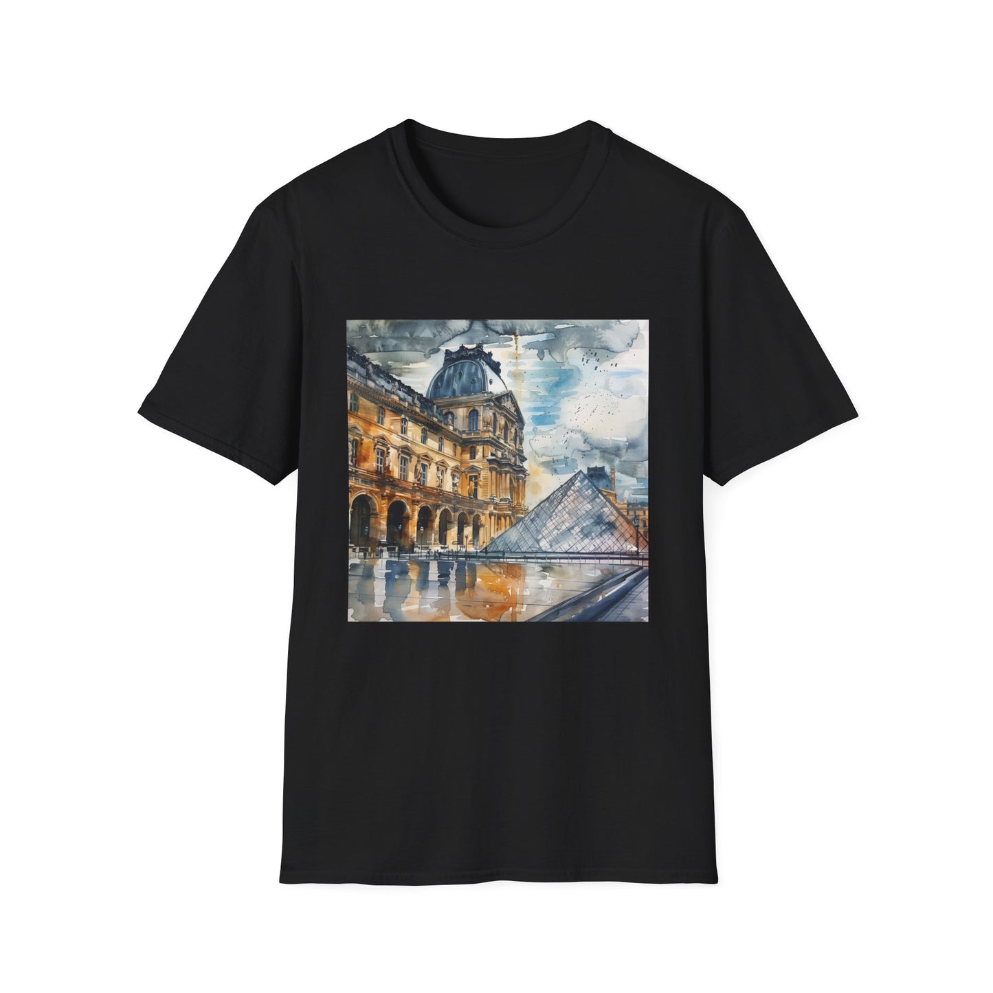 The Louvre in Watercolor: A Parisian Dream on a T-shirt | T-Shirt | DTG, Men's Clothing, Regular fit, T-Shirts, Unisex, Women's Clothing | Prints with Passion