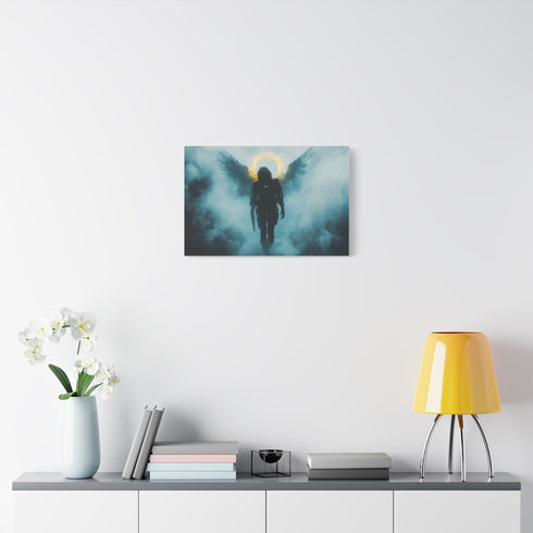 Cyberpunk Angel Walking through Fog Stretched Canvas Wall Art