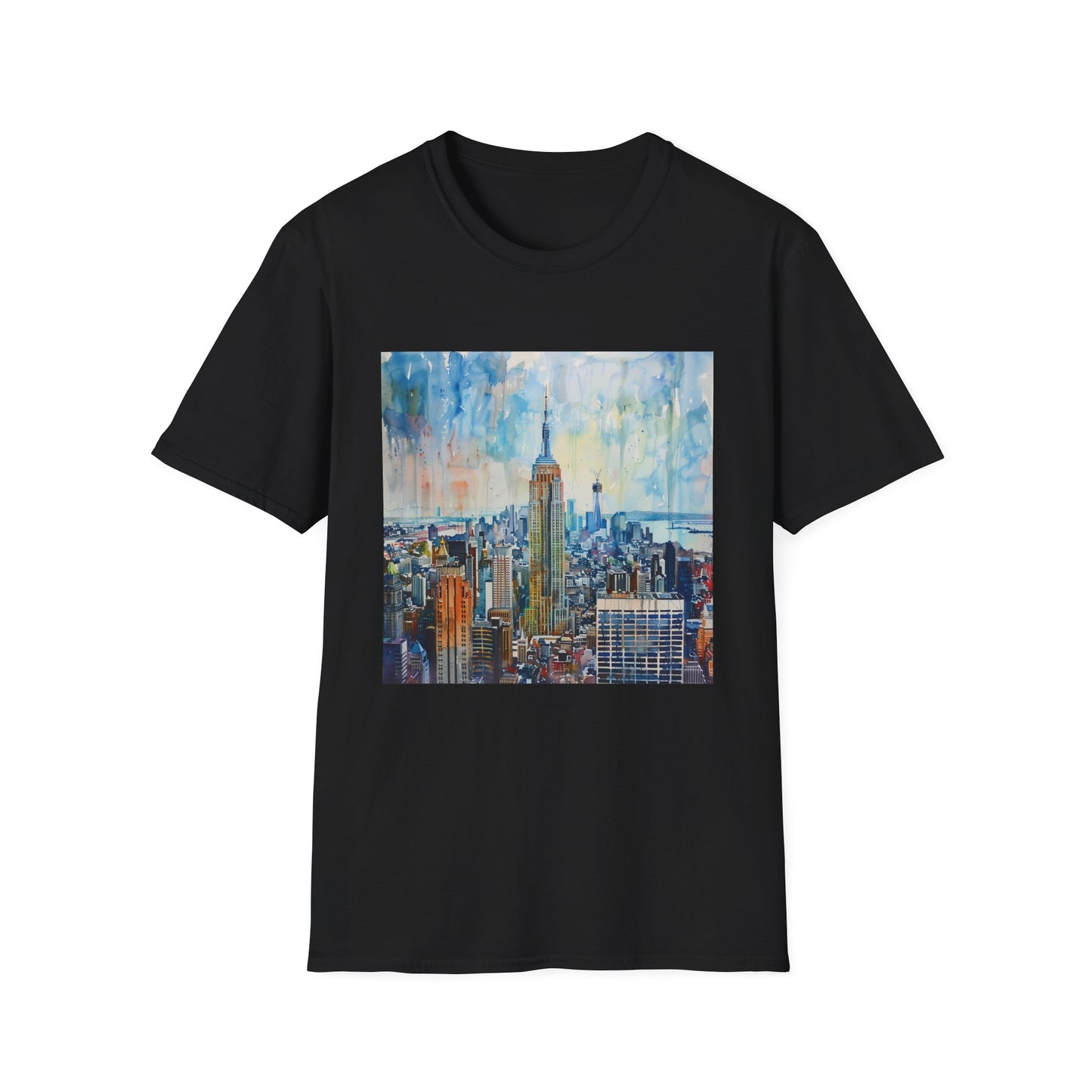 New York City's Soaring Dream: The Empire State Building Watercolor T-shirt | T-Shirt | DTG, Men's Clothing, Regular fit, T-Shirts, Unisex, Women's Clothing | Prints with Passion