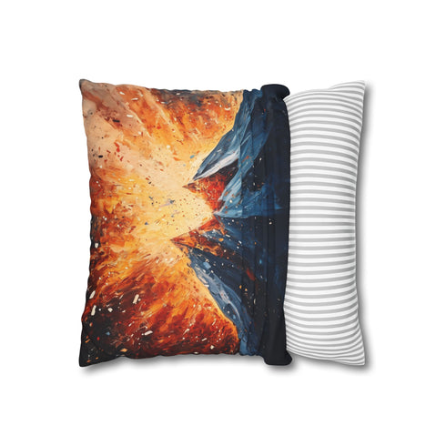 Geometric Volcano Erupting Light Shards — 40×40 Cushion Cover — Sofa & Living Room Lifestyle View