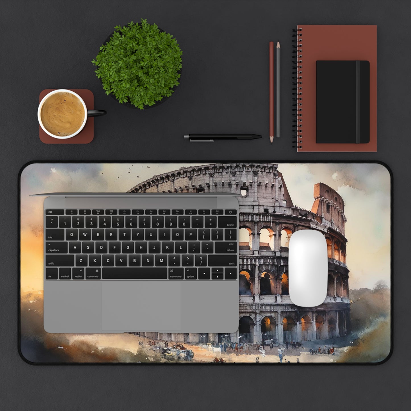 "Roman Colosseum desk mat - add ancient charm to your workspace with this vibrant icon of Rome"