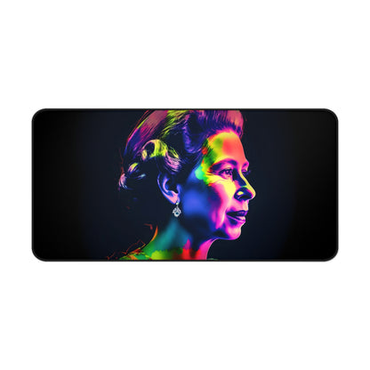 "Queen Elizabeth Neon Desk Mat - Add regal touch to workspace with vibrant watercolor image of young Queen Elizabeth II"