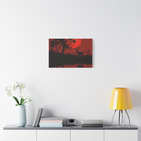 Nature Wildlife Silhouette Deer — Canvas Wall Art — Kiln-Dried Pine Frame & Ready-to-Hang Back View