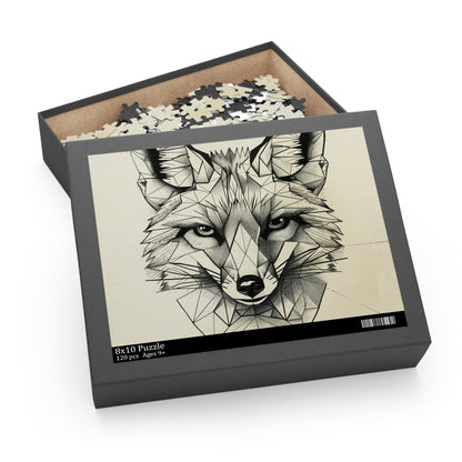 "Geometric Fox jigsaw puzzle with sleek angular lines and vibrant colors"