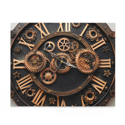 "Steampunk Gear Clock Puzzle - intricate cogs and gears for immersive challenge"