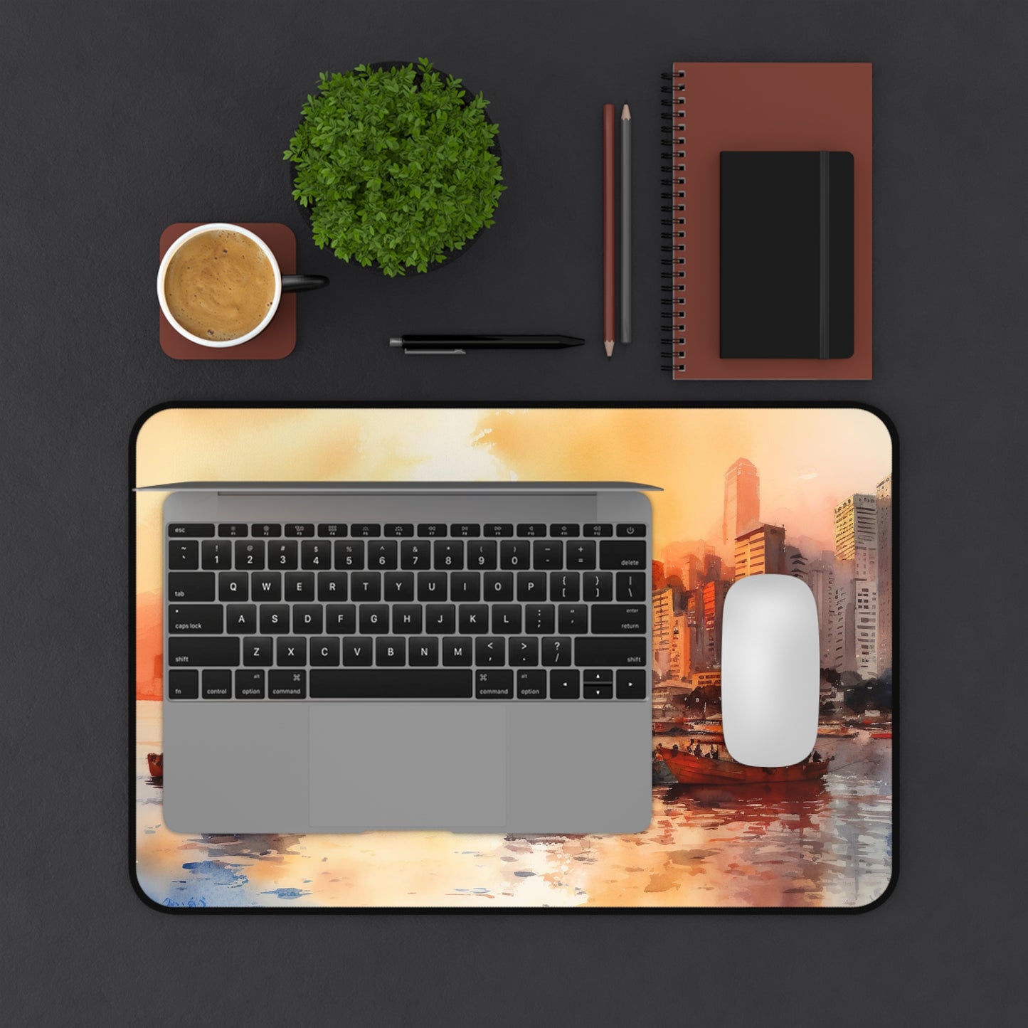 "Vibrant Hong Kong Skyline Desk Mat for Modern Workspaces"