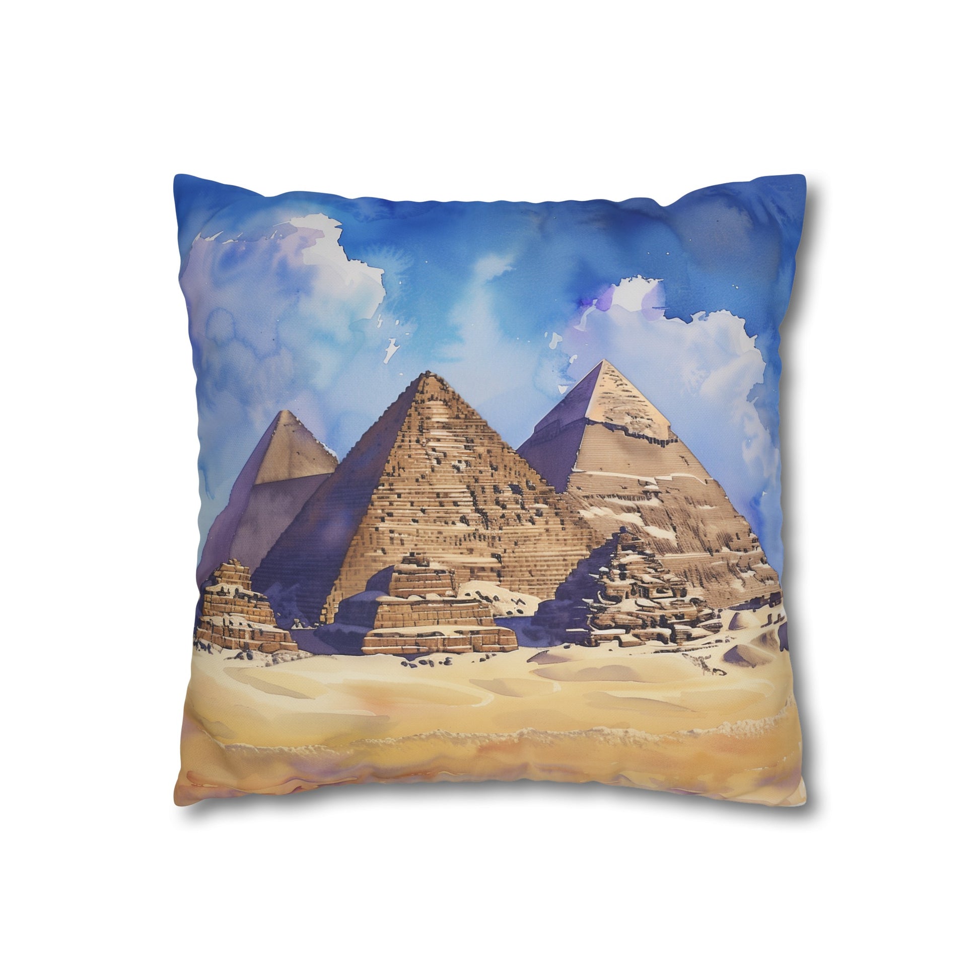 "Pyramids of Giza Watercolor Pillowcase - High-quality, stylish design inspired by ancient Egypt. Perfect for all seasons. Makes a great gift. Shop now! - BenCPrints"