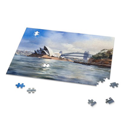 "Sydney skyline jigsaw puzzle featuring iconic landmarks and stunning harbor views of Australia. Perfect for travel fans and scenery enthusiasts."