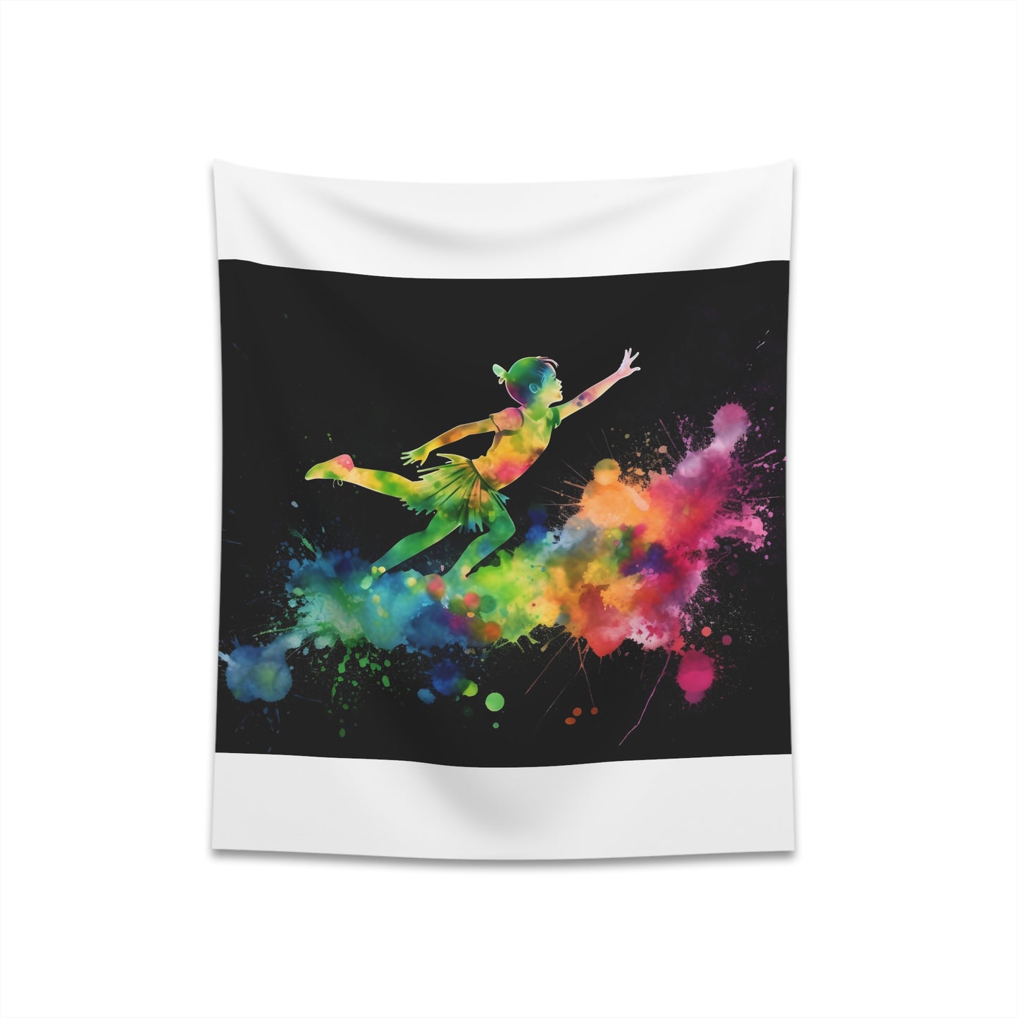 "Neverland's Neon Glow Watercolor Tapestry - Peter Pan's Dreams in Vibrant Neon Hues - Perfect Gift"