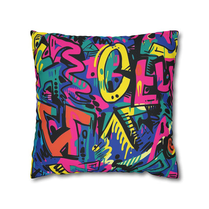 "Neon Urban Graffiti Pillowcase - Add street art vibes and vibrant colors to your bedroom decor"