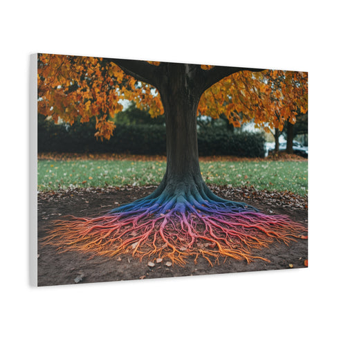 Binary Tree with Rainbow Roots (Edition II) — Canvas Wall Art — Side Profile & Stretched Corner Detail