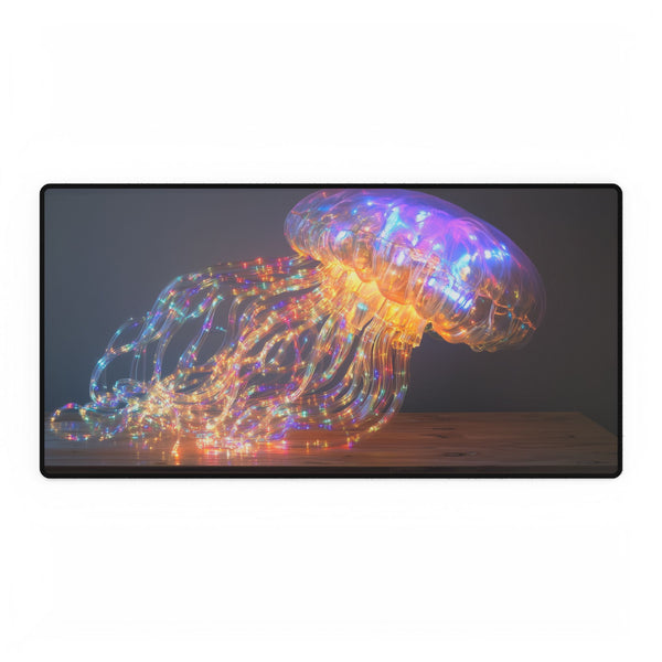 Jellyfish with Fiber Optic Tentacles — XL & XXL Desk Mat — Full Top-Down Artwork View
