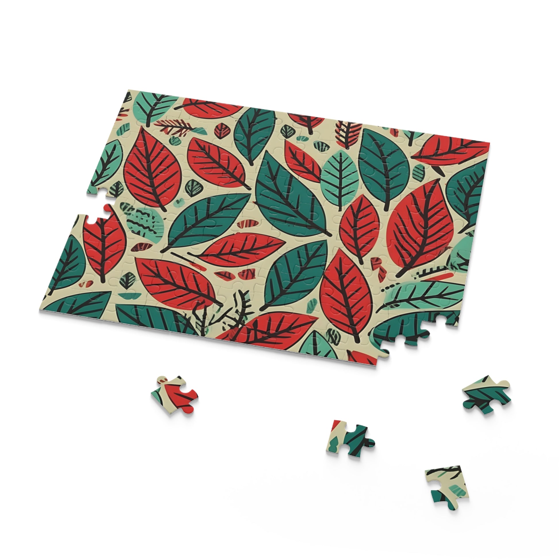 "Challenging Dirty Ferret Leaf Puzzle in Modern Green and Red Hues"