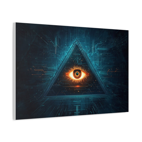 Glowing Eye in Pyramid with Circuit Lines Stretched Canvas Wall Art