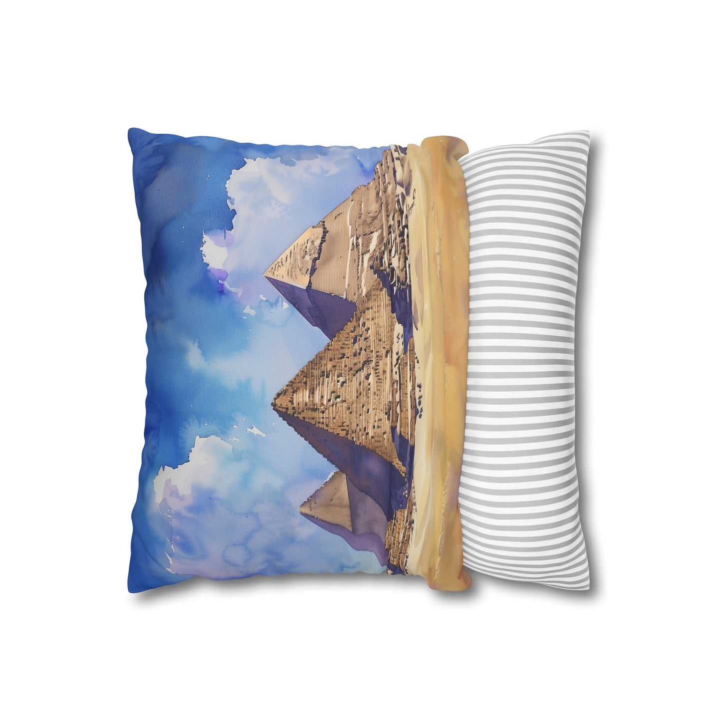 "Pyramids of Giza Watercolor Pillowcase - Ancient Egyptian inspired design, high-quality material, perfect for all seasons. Makes a great gift! Shop now at Prints with Passion."