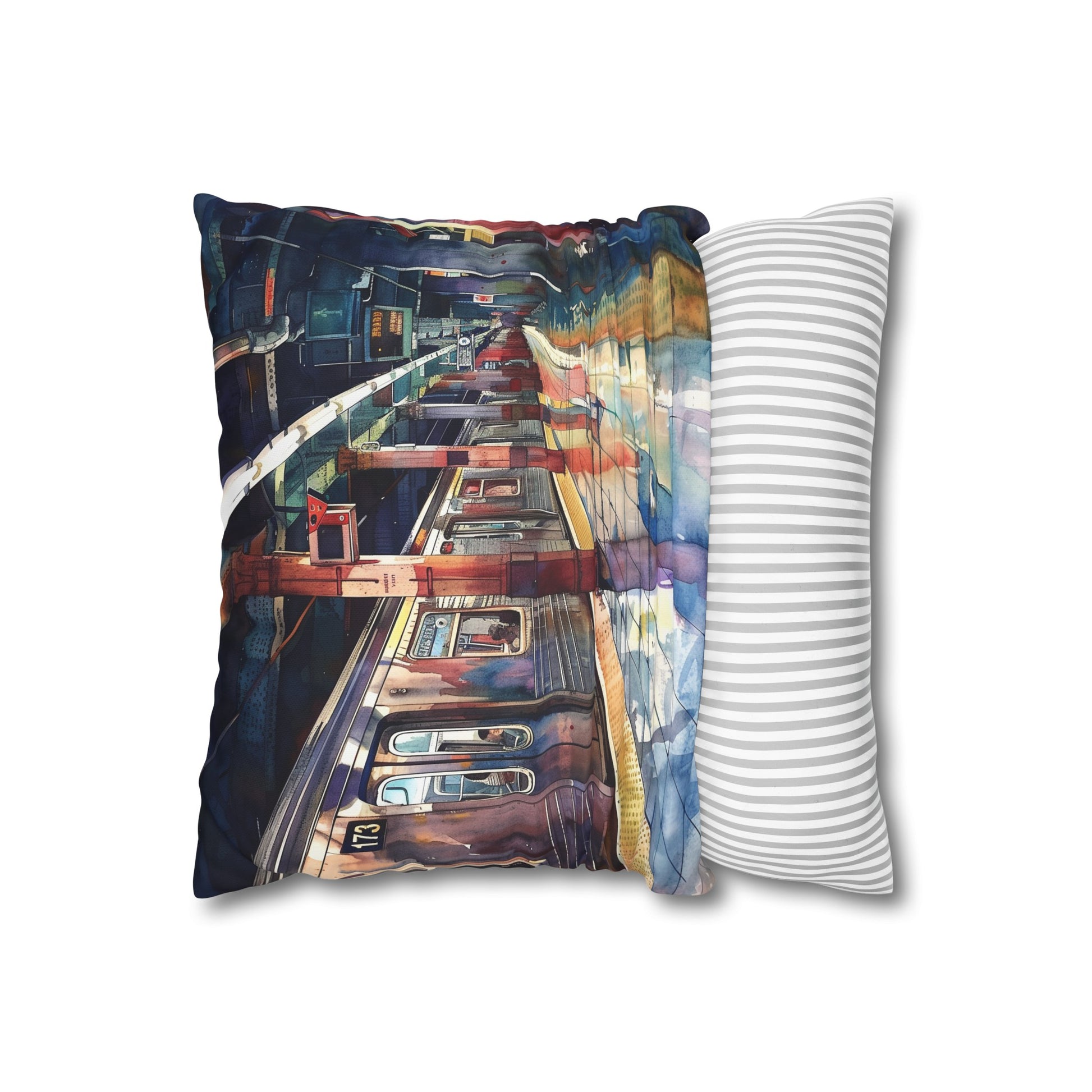 "Subway Dreams Pillowcase - Vibrant NYC watercolor design, high-quality material, comfortable and stylish. Perfect for all seasons and makes a great gift. Shop now! - BenCPrints"