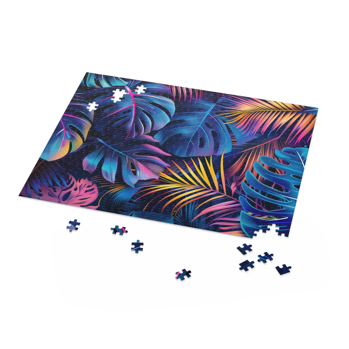 Neon Jungle Jigsaw Puzzle - Vibrant tropical leaves and palm trees for relaxation fun