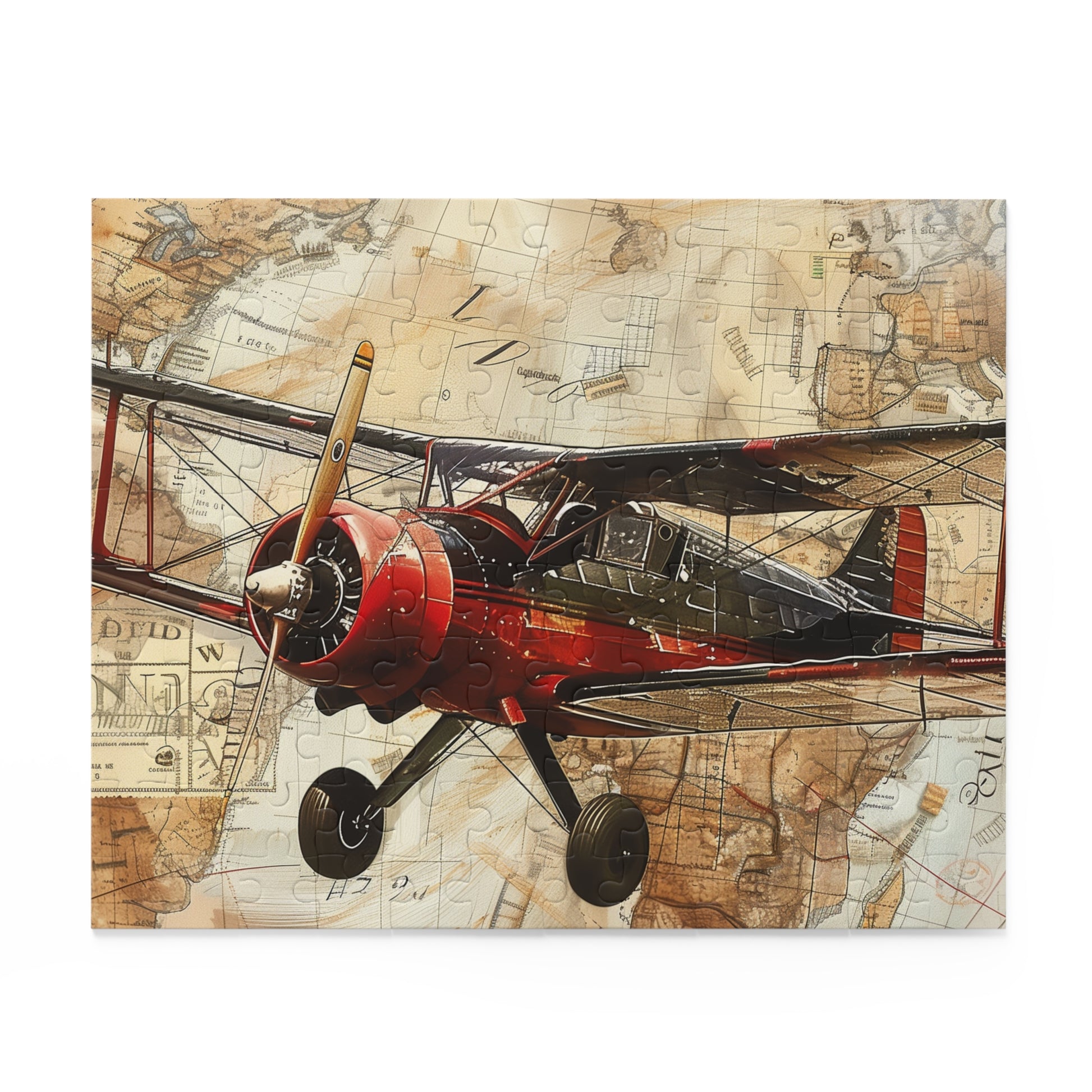 Vintage Airplane Travel Stamp Puzzle - Intricate jigsaw with worldwide stamps, ideal for aviation and travel fans