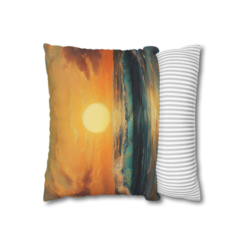 Golden Sunset Through Rolling Ocean Wave — 40×40 Cushion Cover — Sofa & Living Room Lifestyle View