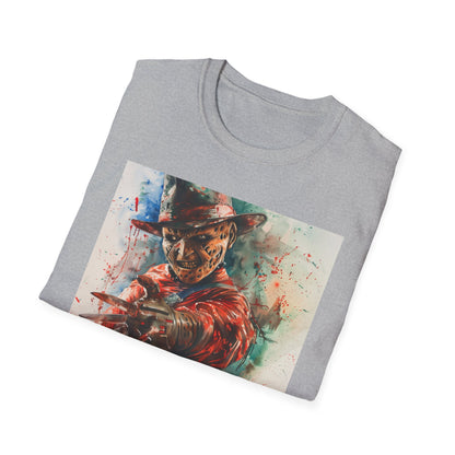 "Menacing Freddy Krueger T-Shirt from Nightmare on Elm Street franchise, perfect for horror fans and everyday wear"