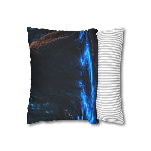 Levitating Tree with Glowing Roots (Edition II) — 40×40 Cushion Cover — Sofa & Living Room Lifestyle View