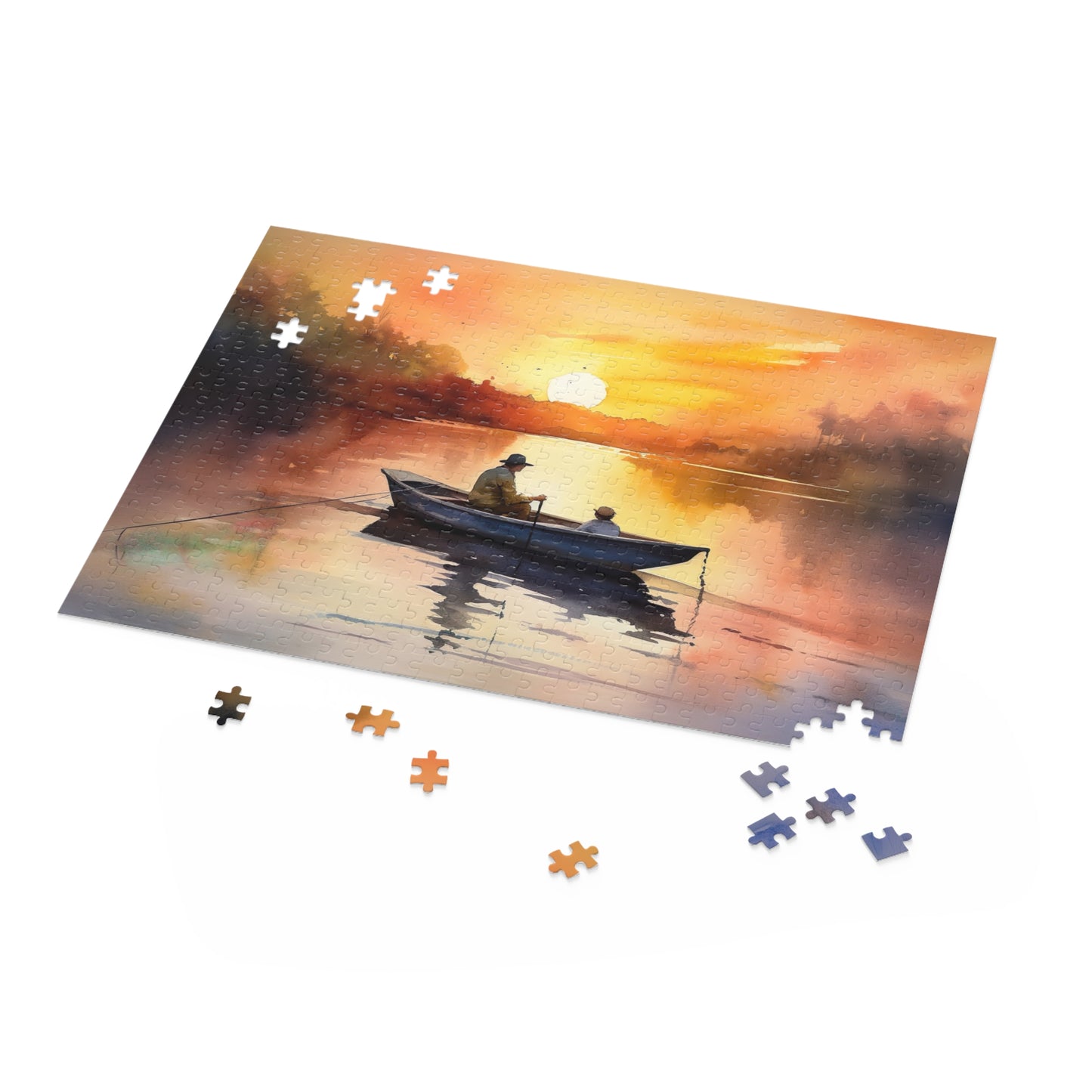 Capture the serene beauty of a fisherman's sunset with this vibrant jigsaw puzzle, ideal for relaxing entertainment.