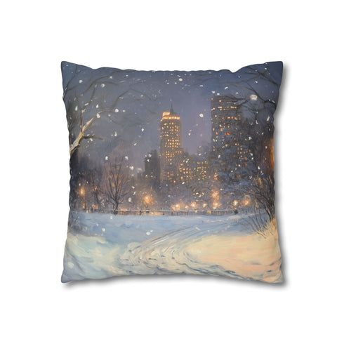 Central Park Snow Night — 40×40 Cushion Cover — Double-Sided Back & Concealed Zip Detail