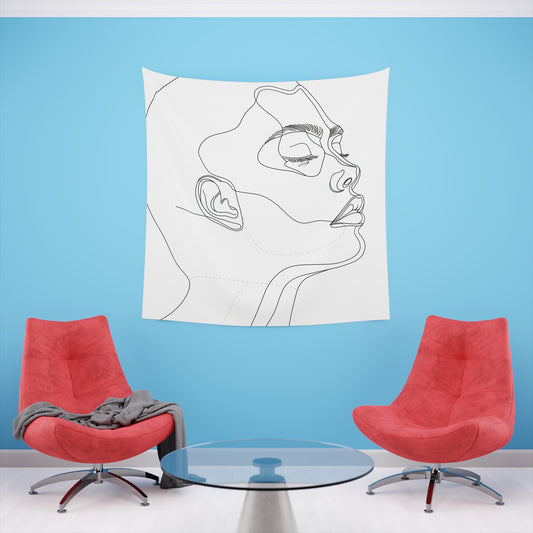 Abstract Visage Minimalist Tapestry: Elegant portrait in single line art, high-quality material, perfect for all seasons. Great gift idea.