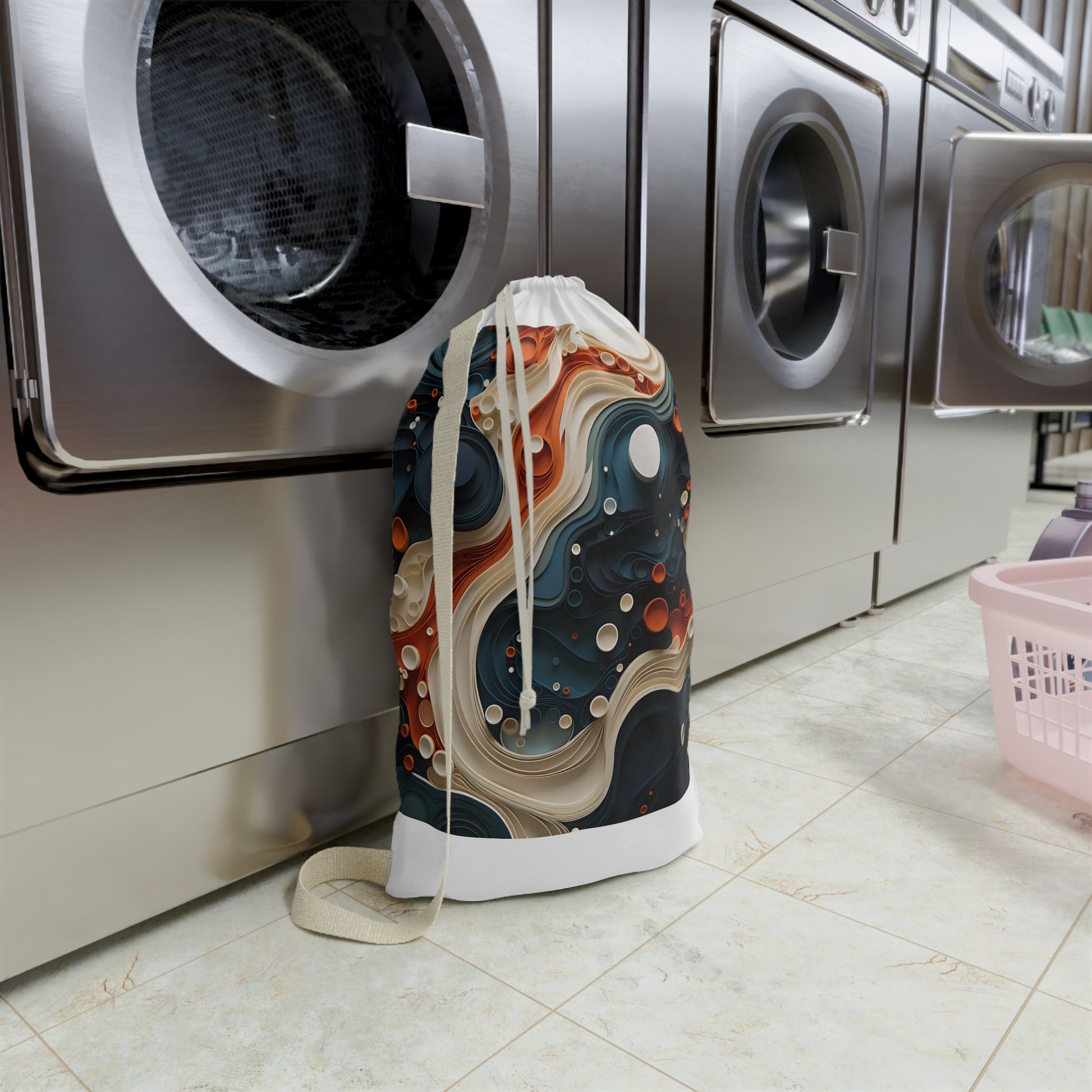 "Xuliban Ameba Texture Laundry Bag - Modern design with stylish overlapping circles for sophisticated laundry routine"