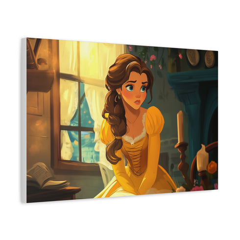 Belle & Enchanted Rose Fairytale — Canvas Wall Art — Side Profile & Stretched Corner Detail