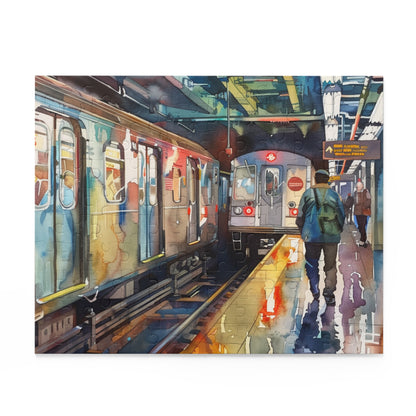 Vibrant NYC Subway Watercolor Puzzle with iconic subway system design for an engaging challenge.