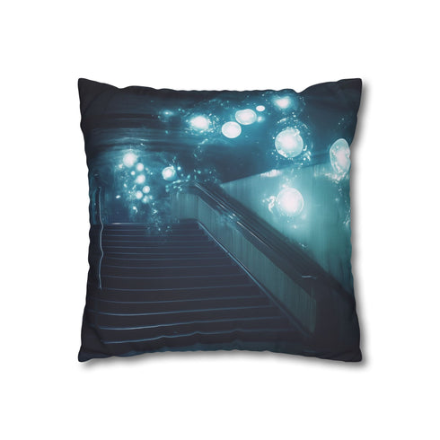 Haunted Subway with Floating Lights (Edition II) — 40×40 Cushion Cover — Double-Sided Back & Concealed Zip Detail