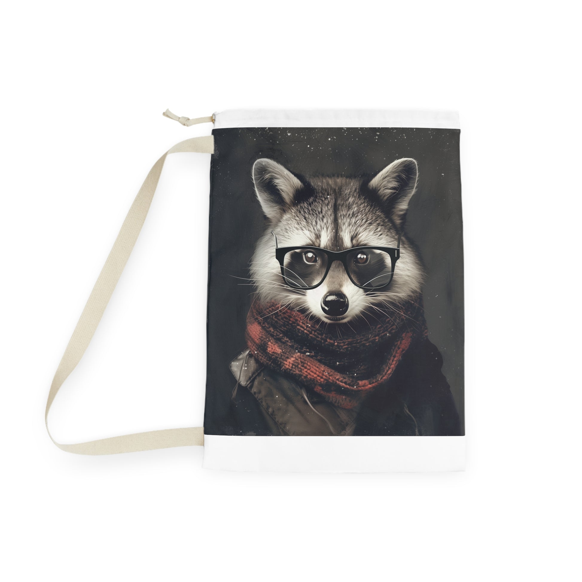 Raccoon Hipster Laundry Bag with Cute Raccoon Design - Stylishly contain laundry in trendy home decor.