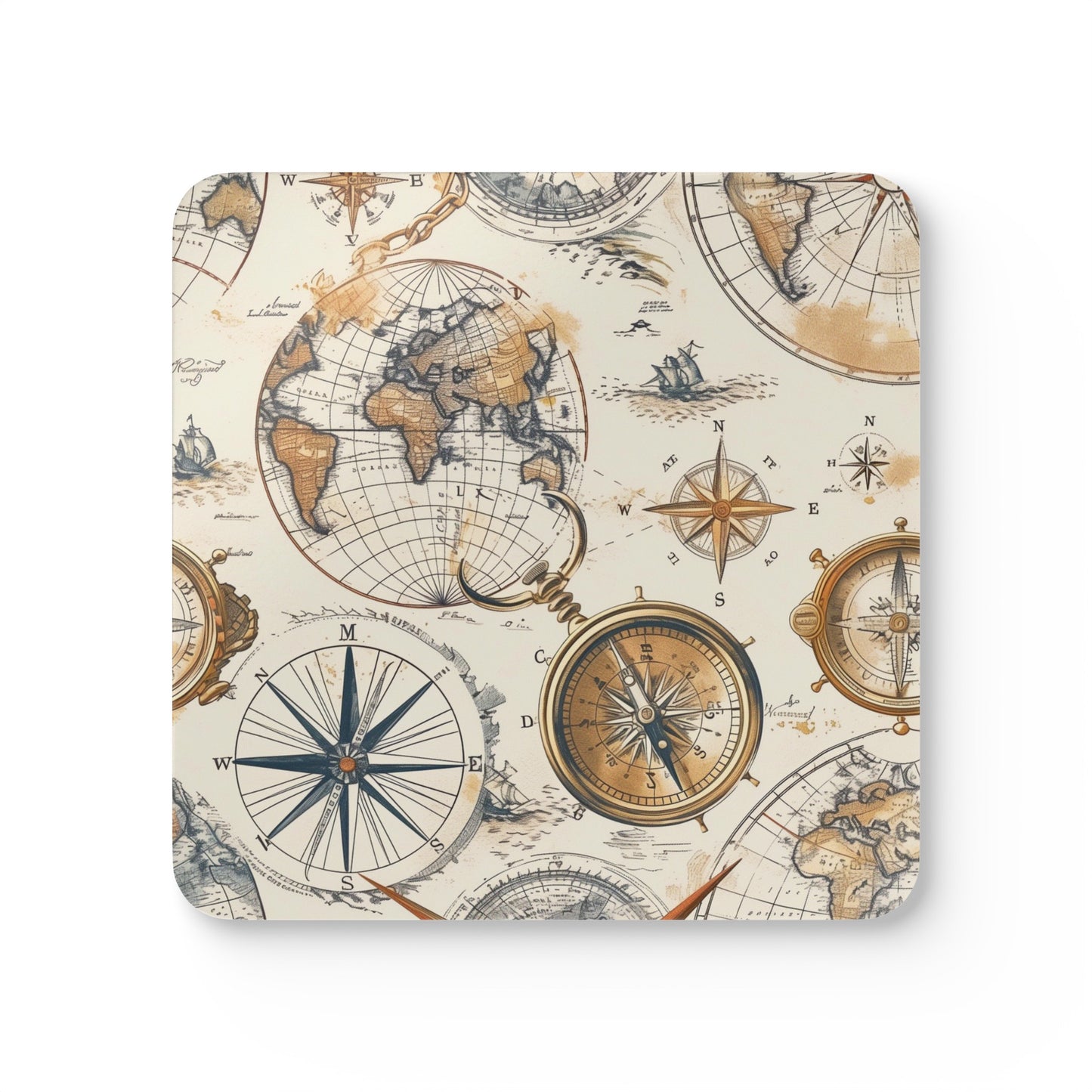 Wanderlust Corkwood Coaster Set: Vintage Maps Collection | Home Decor | Accessories, Coasters, Desk, Kitchen, Kitchen Accessories, Sublimation, Summer Picks | Prints with Passion