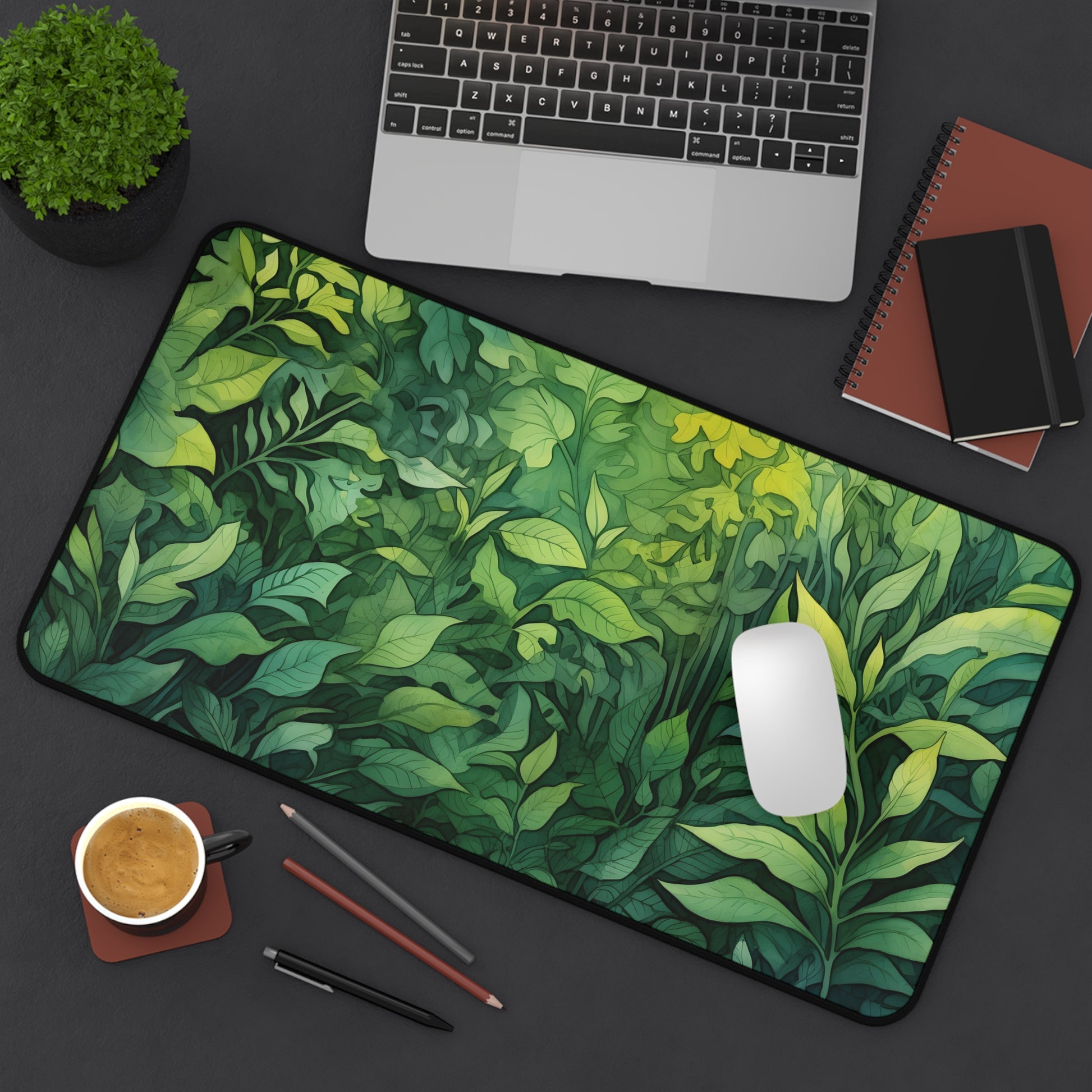 Summer Foliage Tolkien Desk Mat: Enchanting watercolor detailing transports you to Tolkien's world, adding whimsy to your workspace.