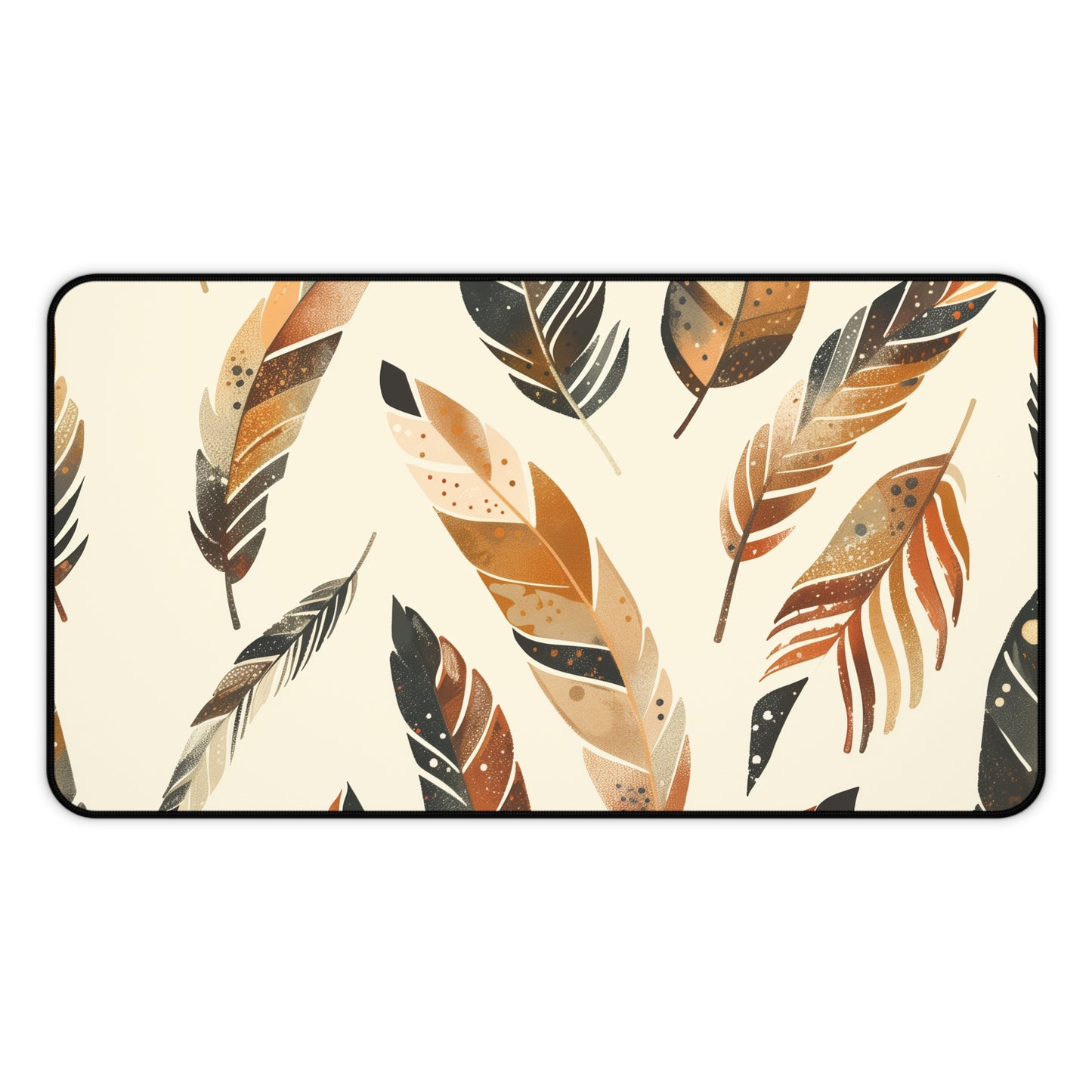 "Boho Feathers Desk Mat - Add Bohemian style to your workspace with beautiful seamless pattern"