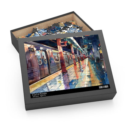 Vibrant NYC Subway Watercolor Jigsaw Puzzle - Dive into the iconic hustle and bustle of New York City's transportation system. Great gift for puzzle lovers.