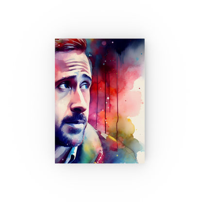 "Neon Ryan Gosling Fan Journal - Vibrant watercolor cover, high-quality material, perfect for movie quotes and fan art. Makes a great gift! Shop now!"