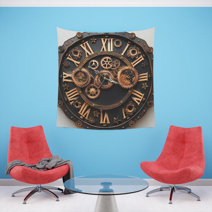 Steampunk Timepiece: Intricate Clock Tapestry with Gears and Cogs - Industrial Elegance and Vintage Charm. Perfect Gift.