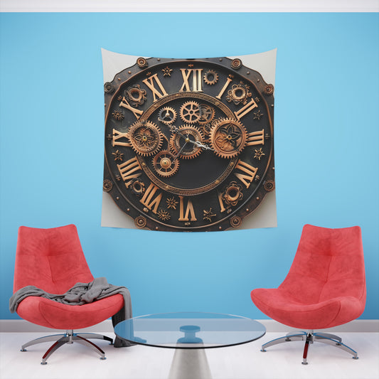 Steampunk Timepiece: A Tapestry of Gears and Cogs | Wall Tapestry | All Over Print, AOP, Decor, Halloween, Home & Living, Home Decor, Indoor, Spring Essentials, Sublimation, Tapestry | Prints with Passion