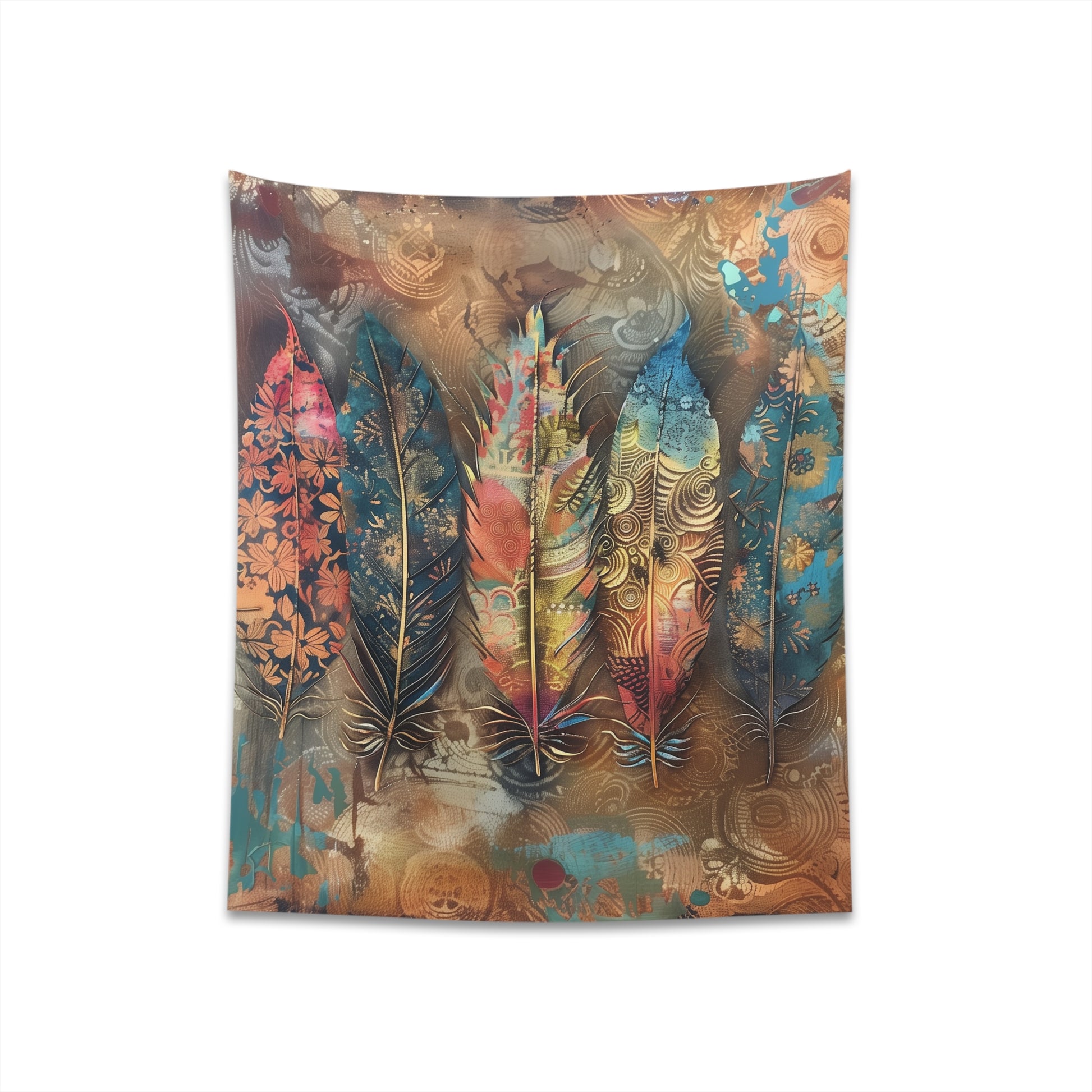 "Boho Feathers Tapestry: Nature-inspired art for a bohemian lifestyle, high-quality material, perfect gift - 34" x 40" or 57" x 57""