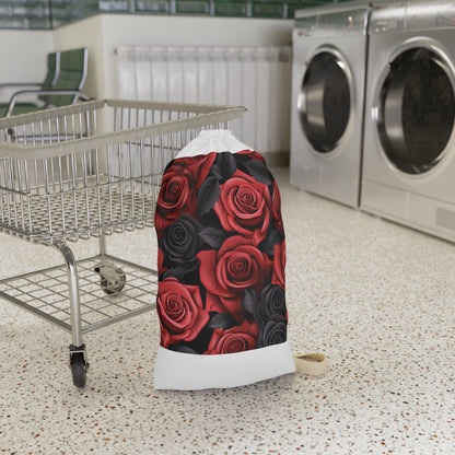 "Stunning Rose Blossom Laundry Bag with 3D red, pink, and black roses for stylish organization"