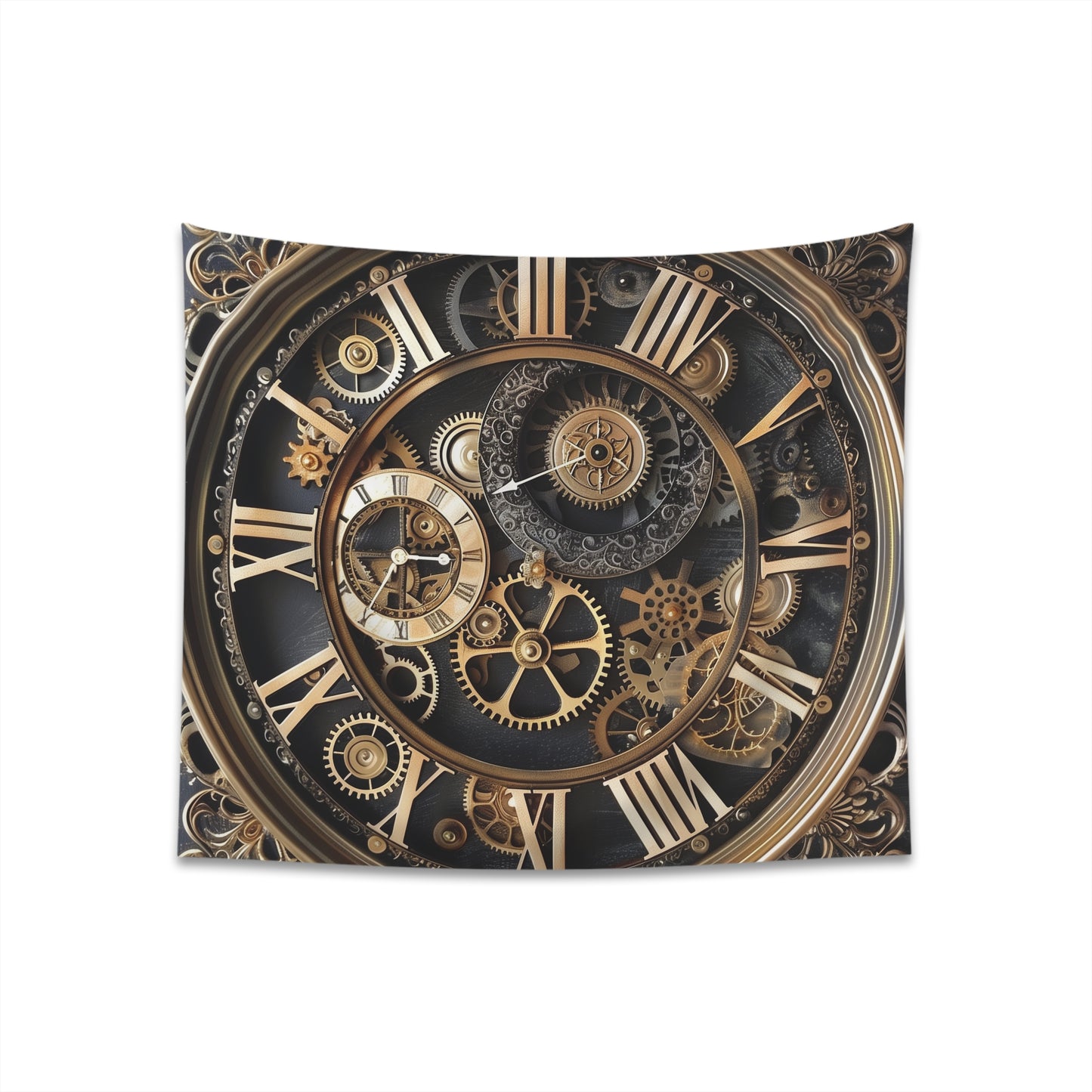 "Steampunk Tapestry with Clock Face and Gears | High-Quality and Stylish Home Decor"