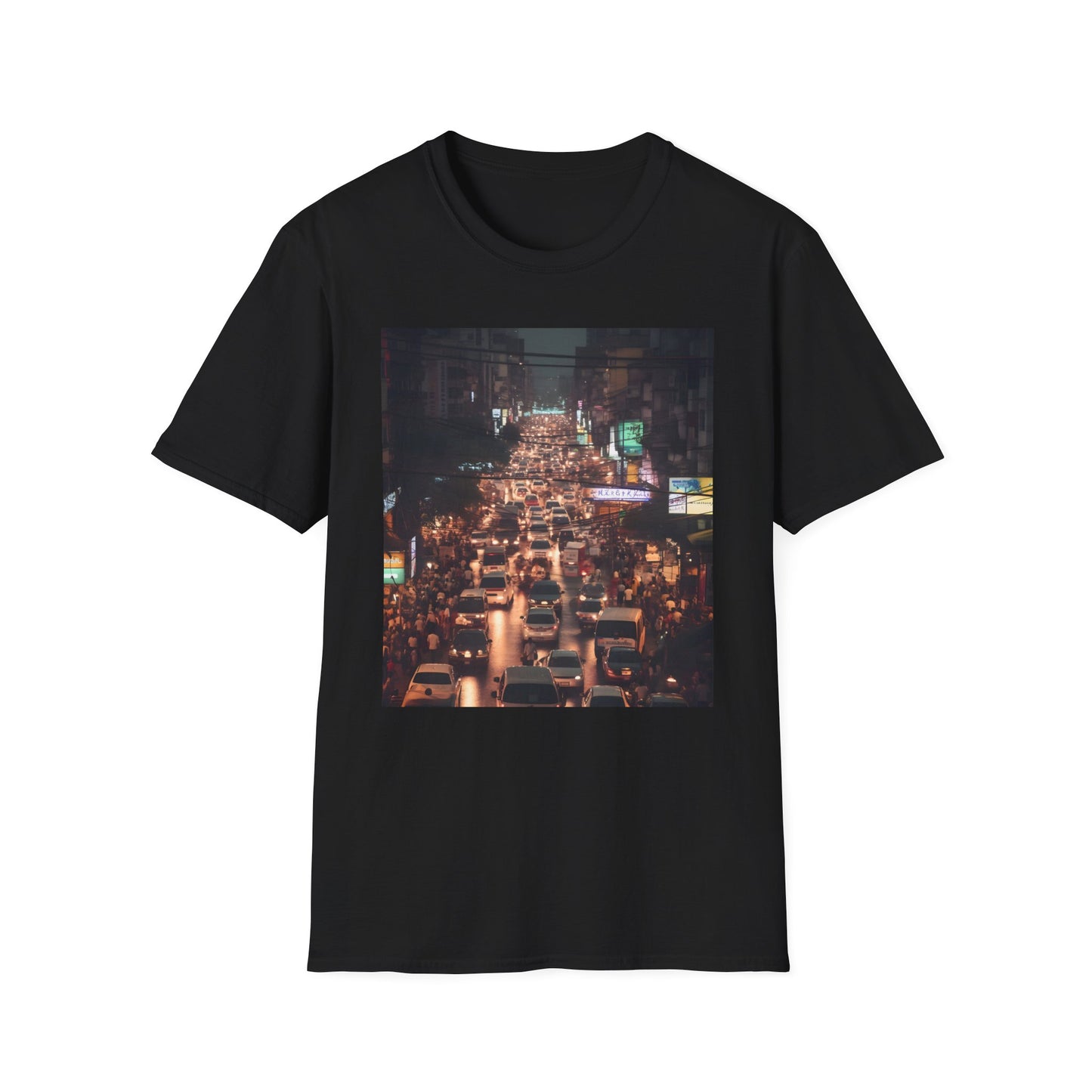 Bangkok Tshirt : Neon Symphony of Pulse | T-Shirt | Bangkok nightlife, Bustling markets, City lights, Neon colors, Night markets, Street food, Thai culture, Travel adventures, Urban landscapes, Vibrant street art | Prints with Passion