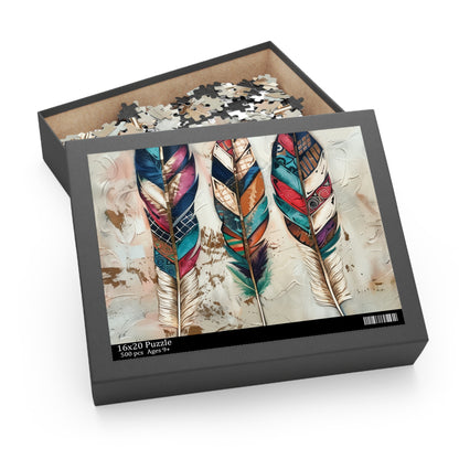 Colorful Bohemian Feather Jigsaw Puzzle for Relaxation and Mindfulness