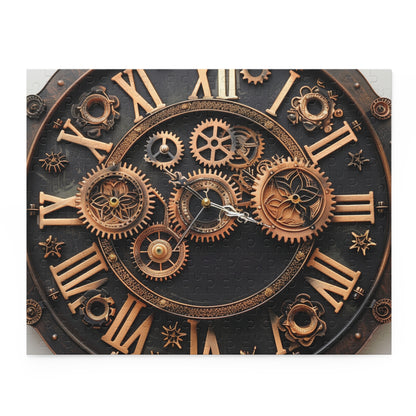 "Steampunk Gear Clock Puzzle - Explore intricate gears in this immersive jigsaw puzzle"